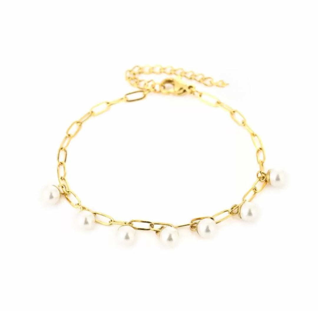 Gold pearl chain bracelet - Lavina Jewelz