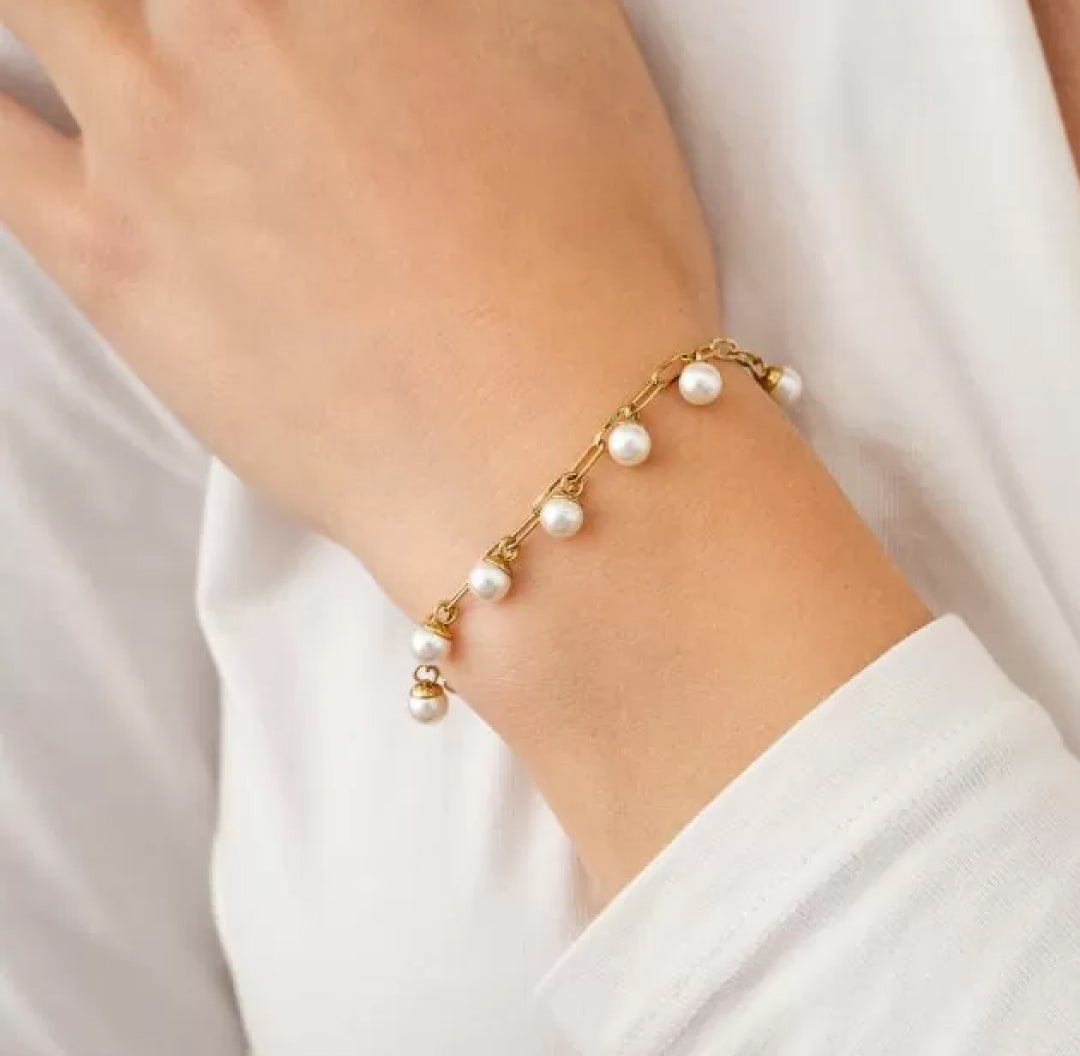 Gold pearl chain bracelet - Lavina Jewelz