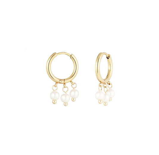 Dangling pearl earring gold hoop earrings brand - Lavina