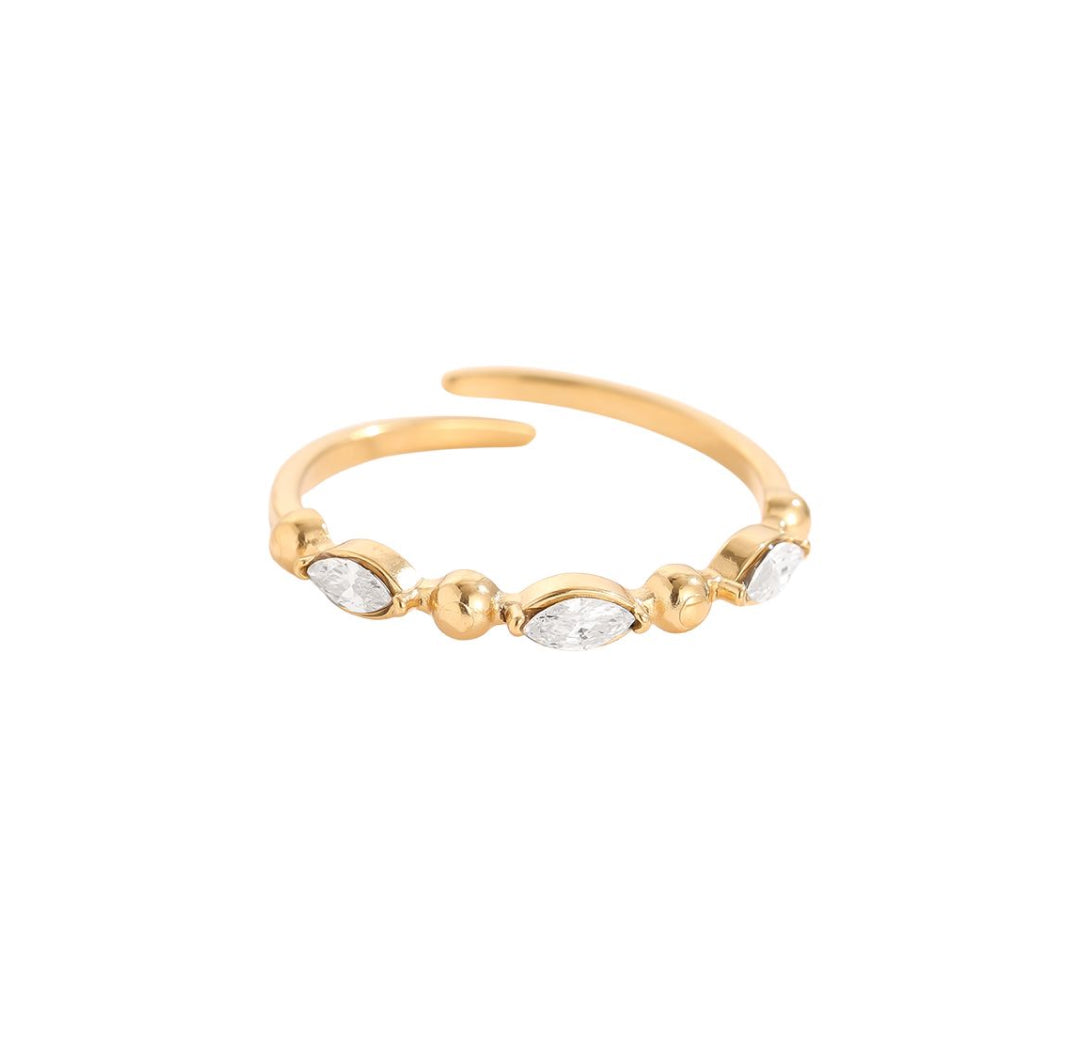 Small marquise zirconia stones fine ring gold adjustable - Lavina Jewelz