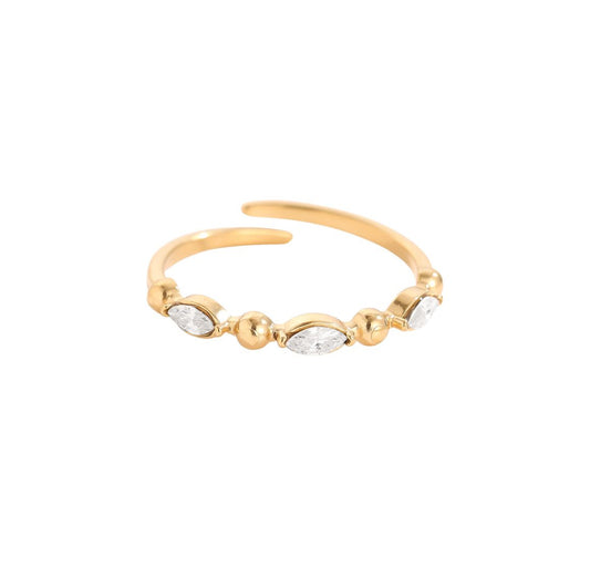 Small marquise zirconia stones fine ring gold adjustable - Lavina Jewelz