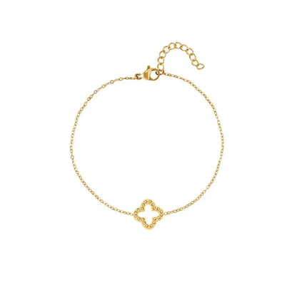 Gold Bracelet Open Clover Charm Zirconia Stones - Lavina