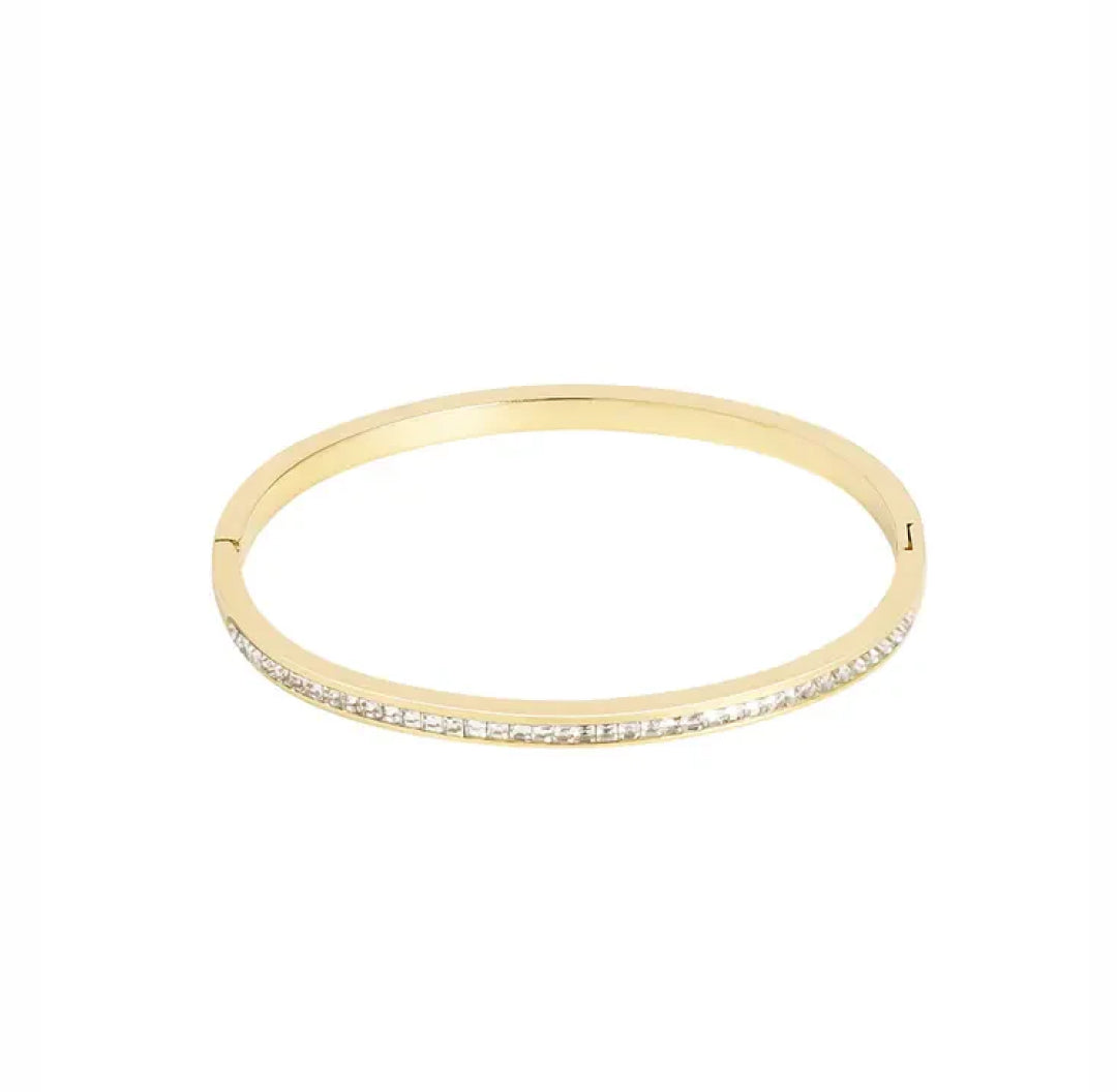 Gold shiny bangle bracelet with zirconia stones - Lavina