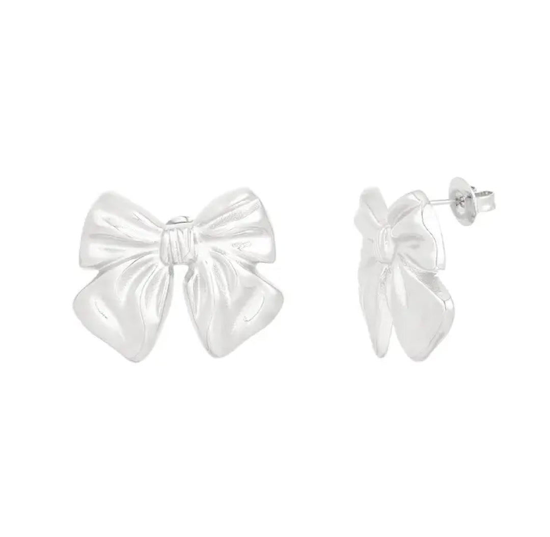 Big silver bow stud earrings - Lavina