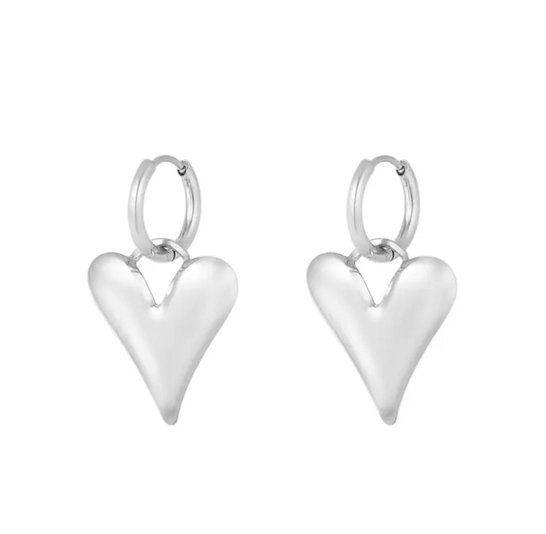 Silver dangling big heart charm earrings - Lavina