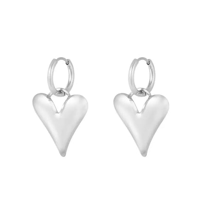 Silver dangling big heart charm earrings - Lavina