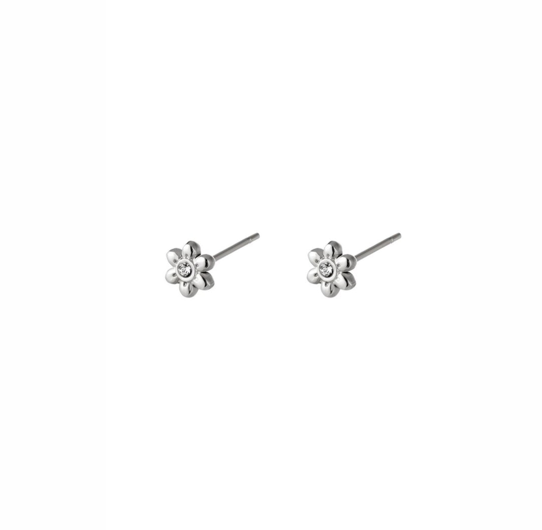 Silver flower zirconia studs