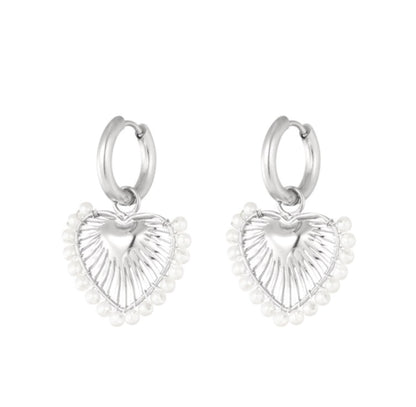 Silver pearl heart dangle earrings - Lavina Jewelz