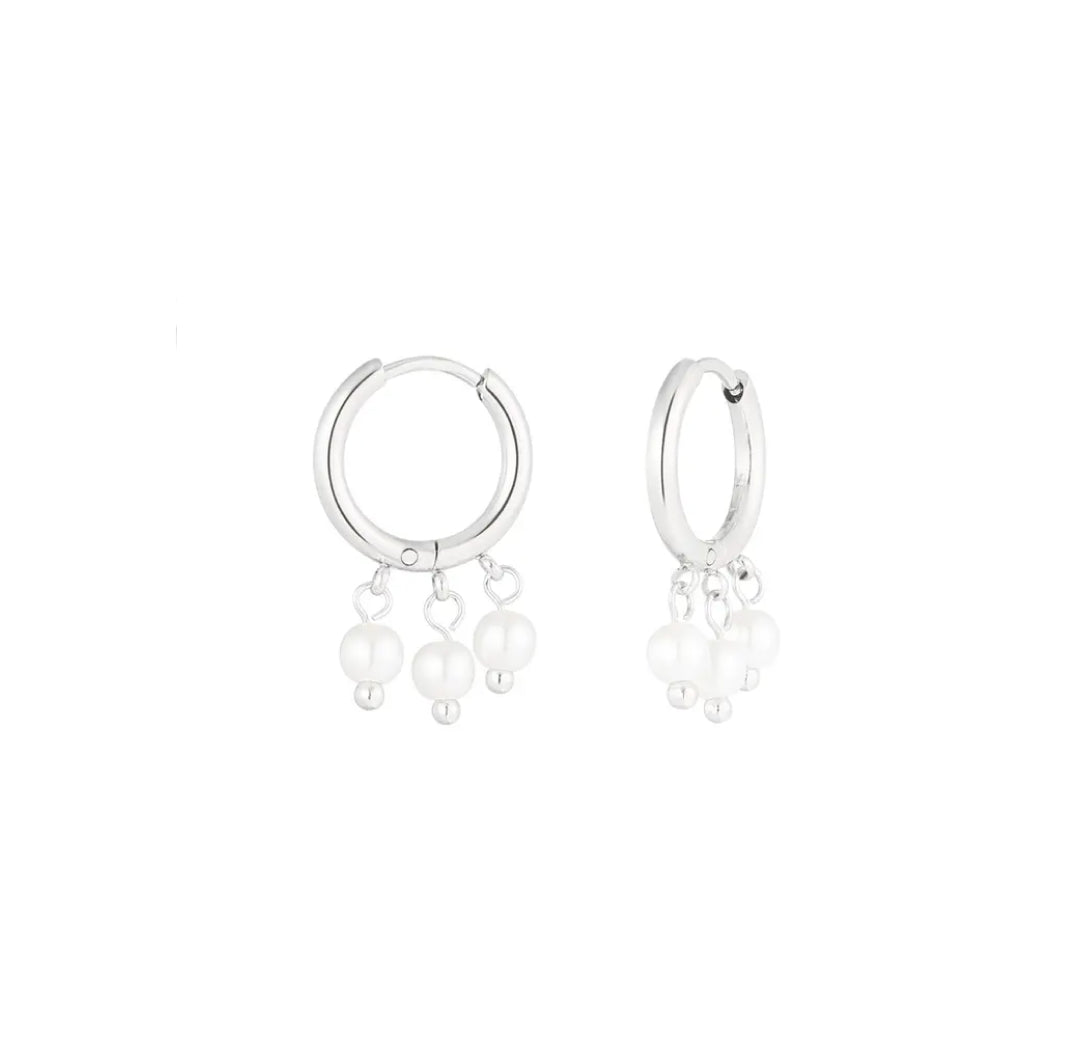 Dangling pearl earring silver hoop earrings brand - Lavina