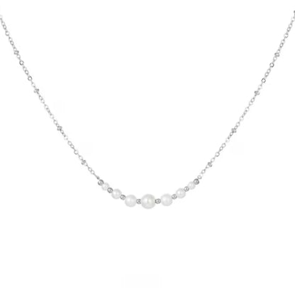 Silver pearl line necklace with 7 pearls - Lavina Jewelz