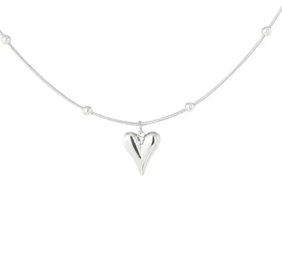 Silver sharp heart pendant charm necklace - Lavina