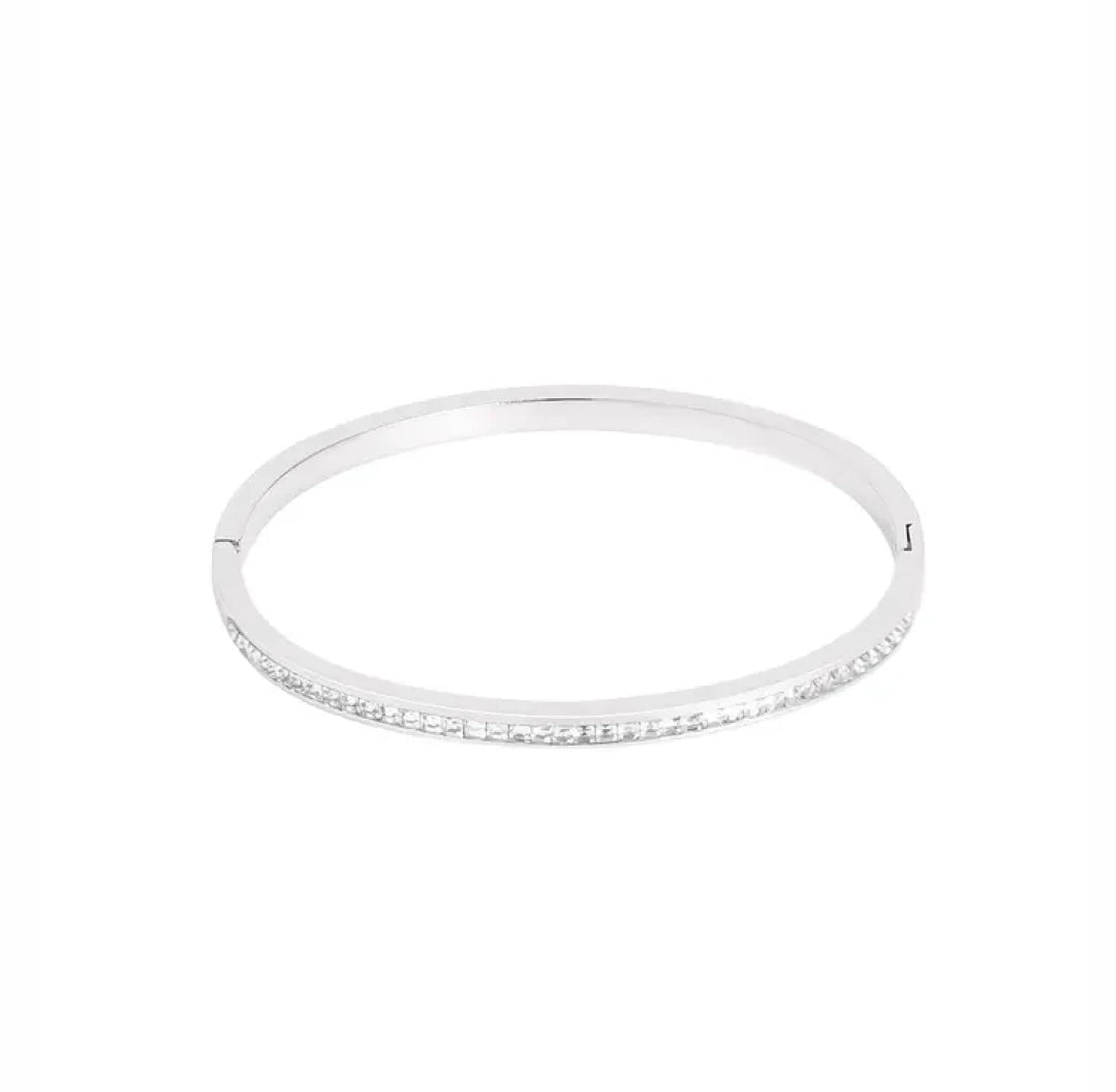 Silver shiny bangle bracelet with zirconia stones - Lavina