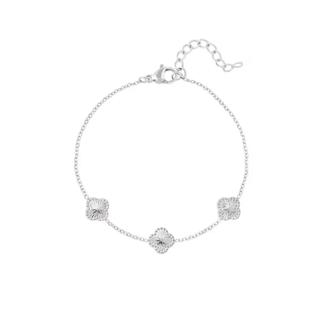 Silver tiny 4 leaf clovers bracelet - Lavina