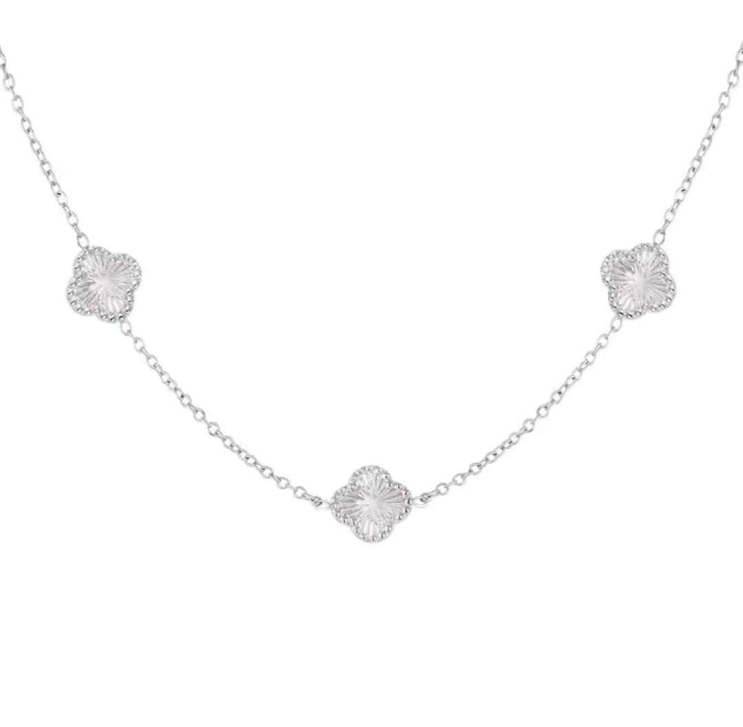 Silver tiny 4 leaf clovers set necklace - Lavina