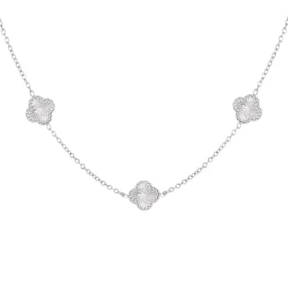 Silver tiny 4 leaf clovers set necklace - Lavina