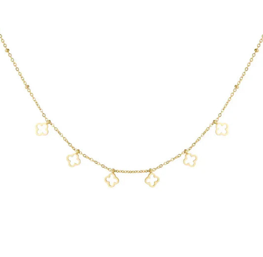 Gold small 4 leaf clover pendants charms necklace - Lavina