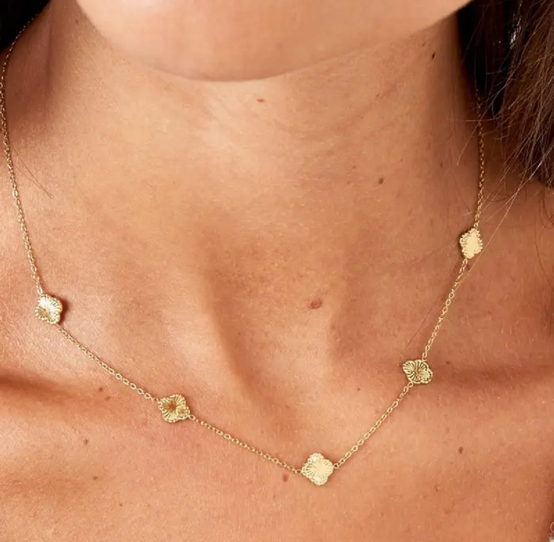 Gold tiny 4 leaf clovers set necklace - Lavina