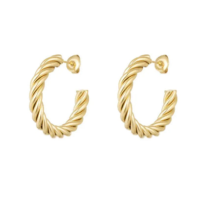 Gold medium twisted rope chunky bold hoop earrings - Lavina