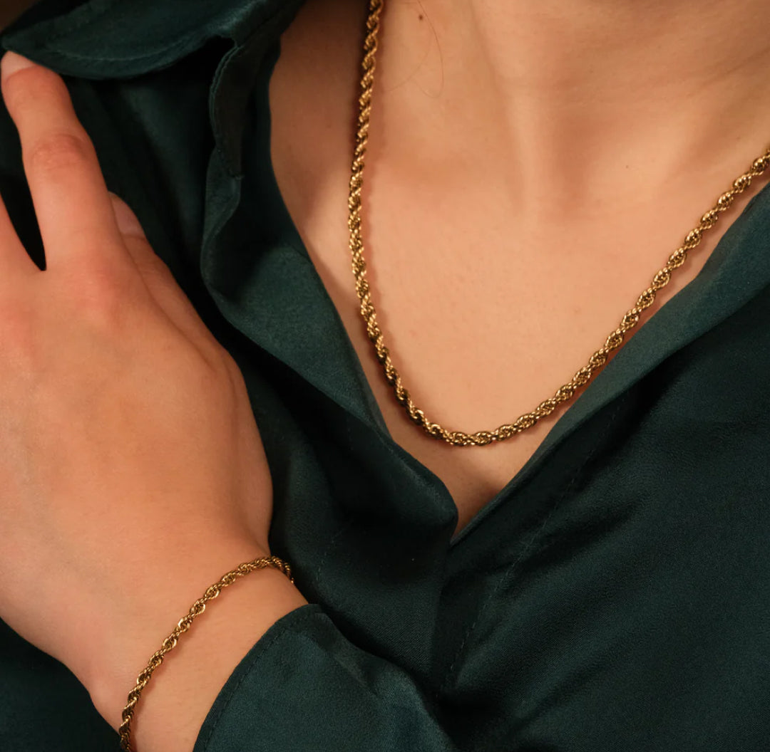 Gold twisted rope set bracelet and necklace - Lavina