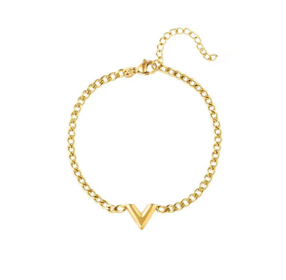 Gold v charm letter bracelet - Lavina