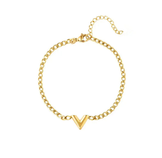 Gold v charm letter bracelet - Lavina