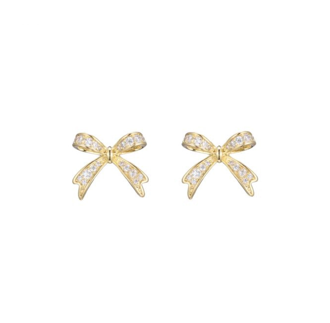 Gold zirconia bow stud earrings - Lavina