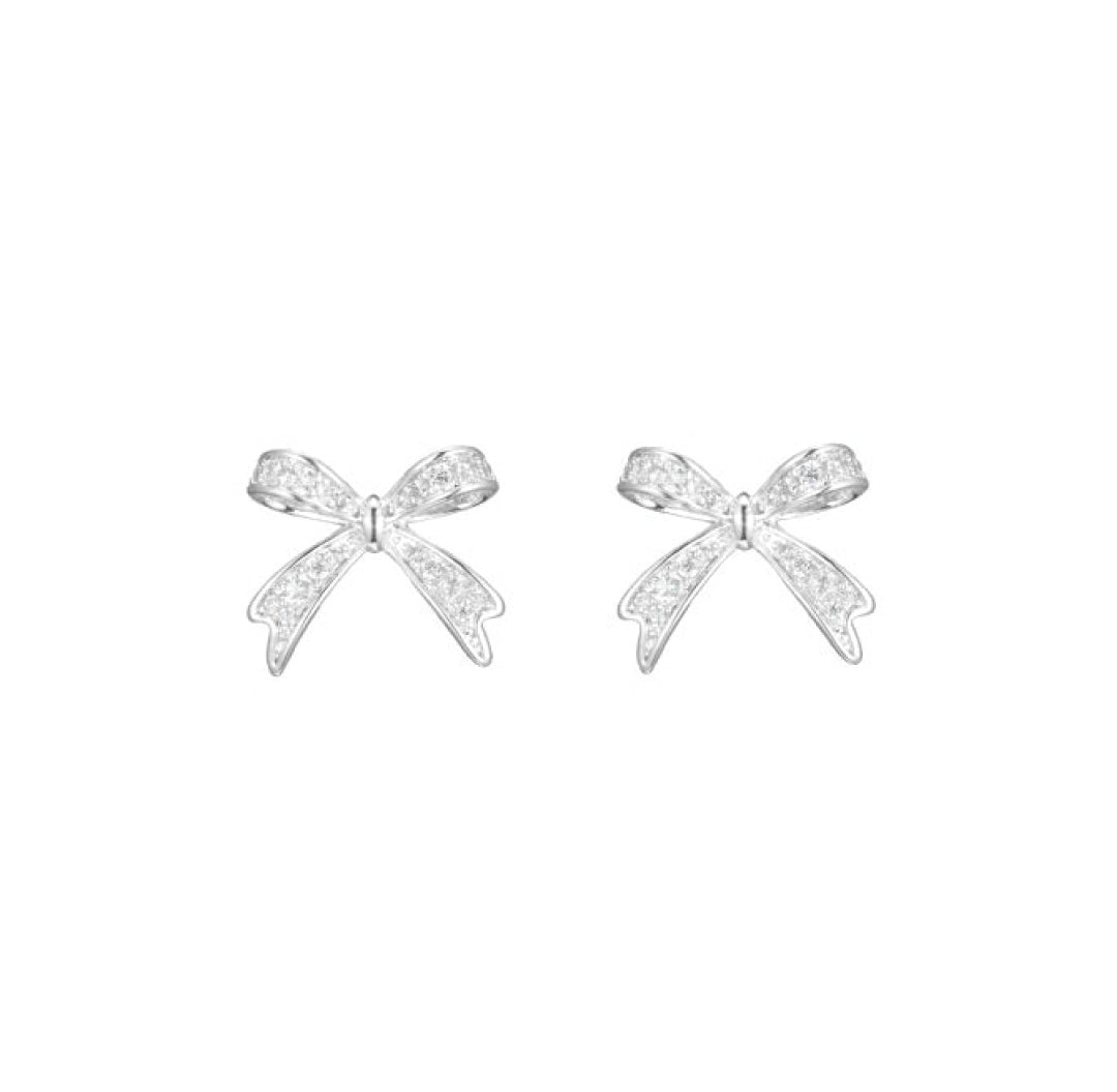 Silver zirconia bow stud earrings - Lavina