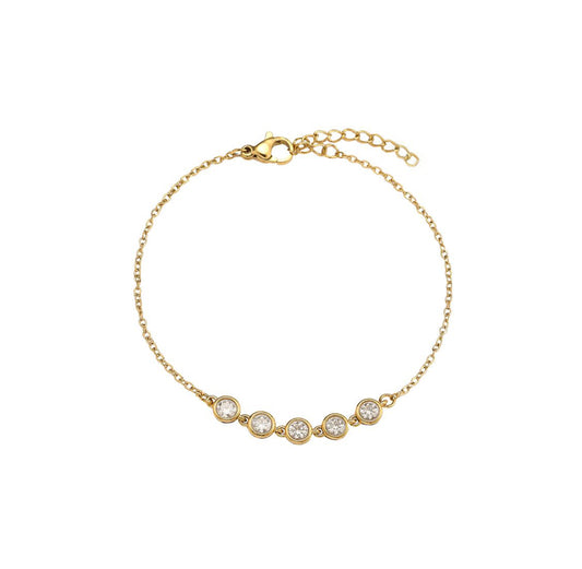 Diamond zirconia gold bracelet with 5 round stones - Lavina Jewelz