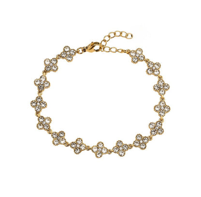 Zirconia flower bracelet 4 leaf clover gold with zirconia stones - Lavina Jewelz