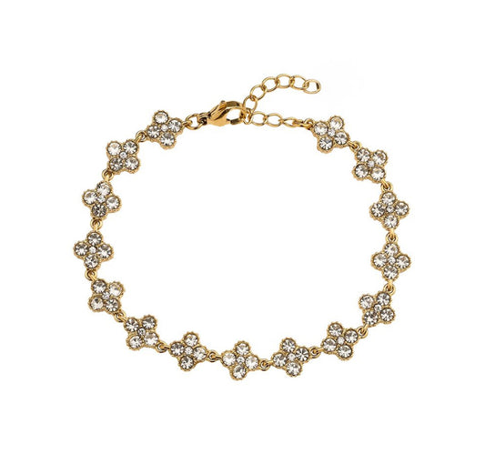 Zirconia flower bracelet 4 leaf clover gold with zirconia stones - Lavina Jewelz