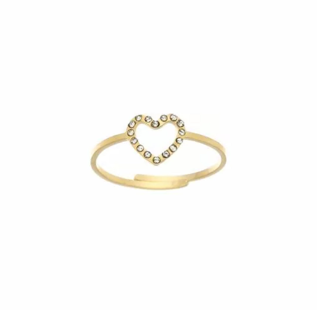 Gold ring with a heart design adorned with sparkling zirconia stones - Lavina