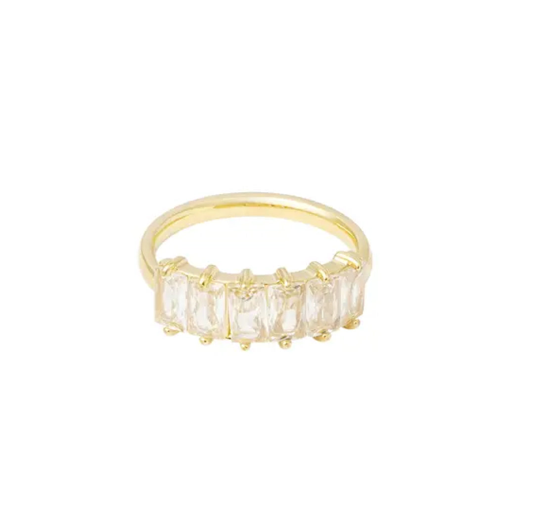 Gold ring with a row of six rectangular zirconia stones in the center - Lavina