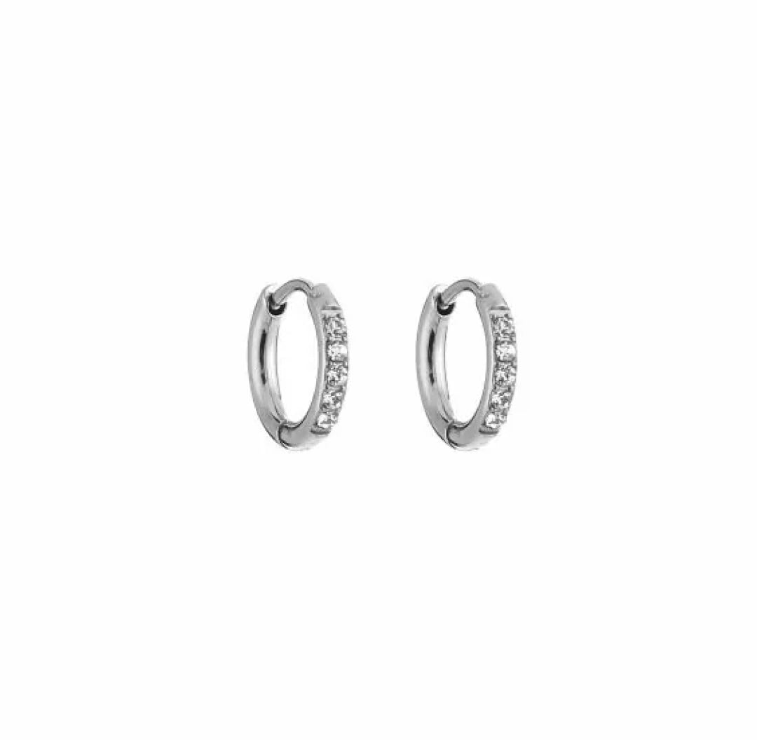 Small silver zirconia shiny hoop earrings - Lavina