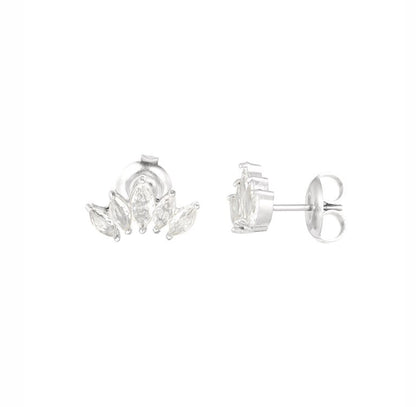 Silver zirconia leaves stud earrings - Lavina Jewelz