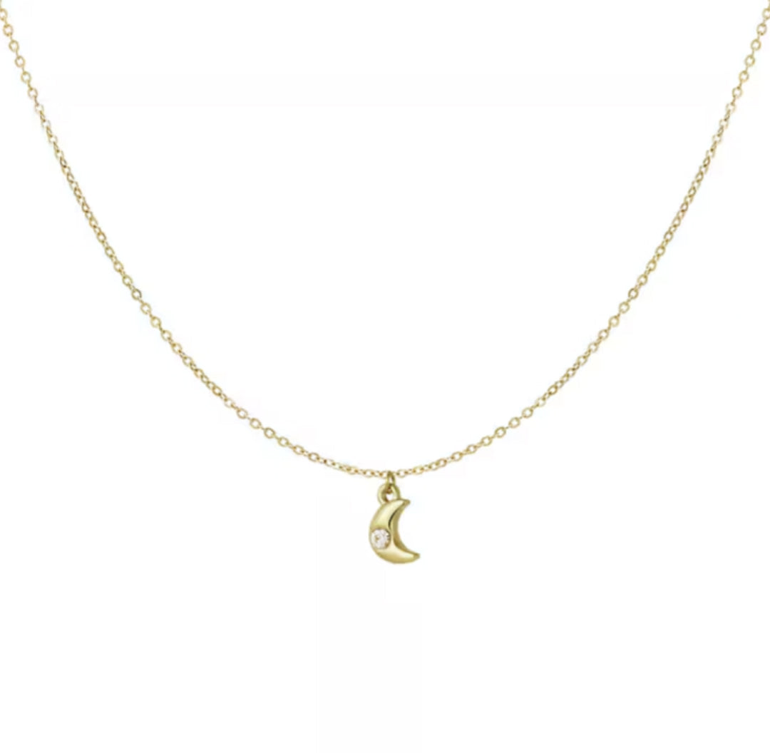 Zirconia moon necklace gold - Lavina Jewelz