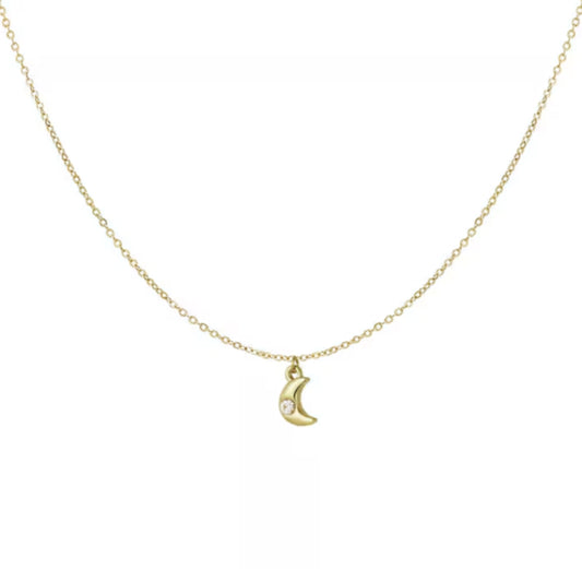 Zirconia moon necklace gold - Lavina Jewelz