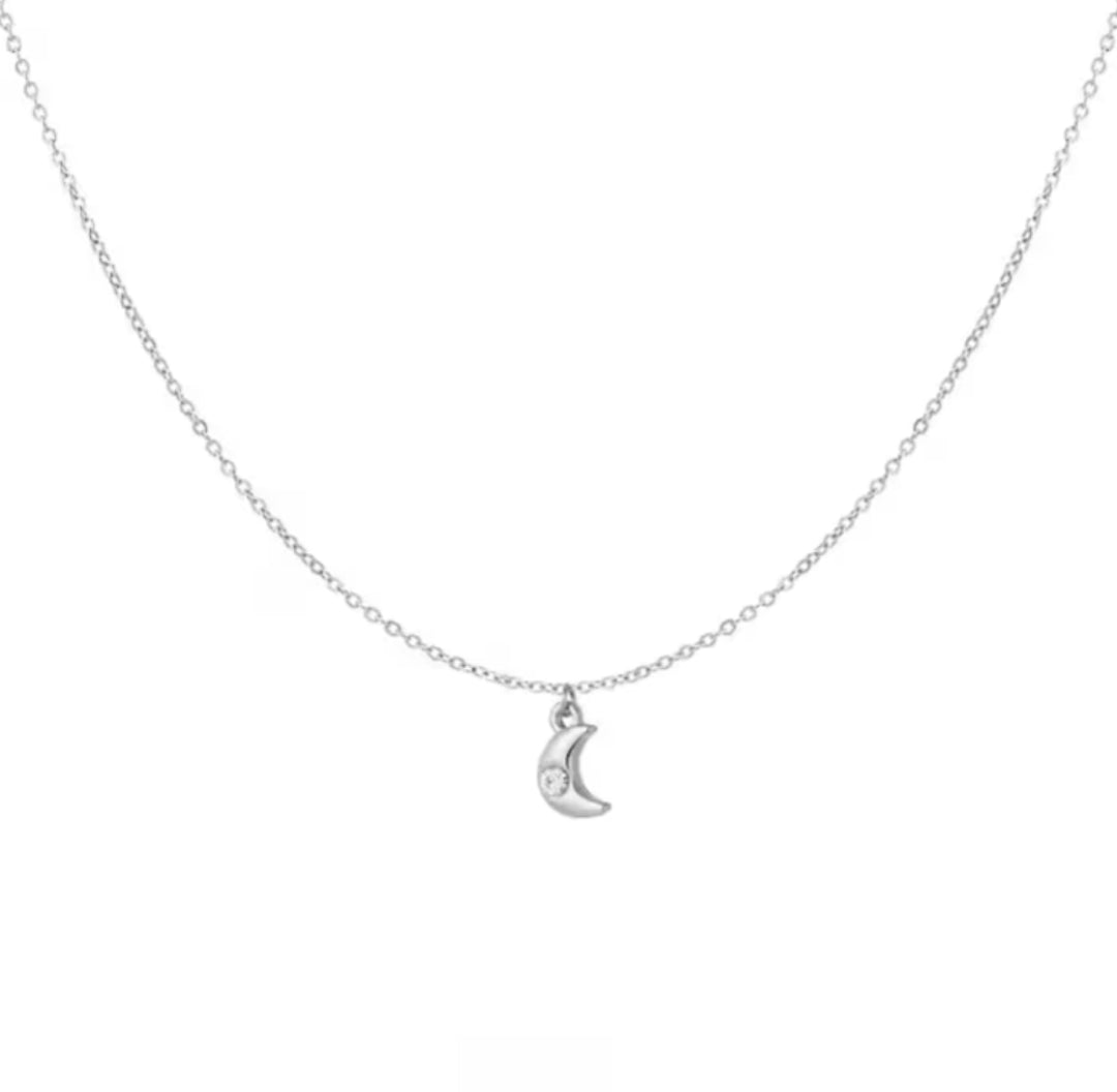 Zirconia moon necklace silver - Lavina Jewelz