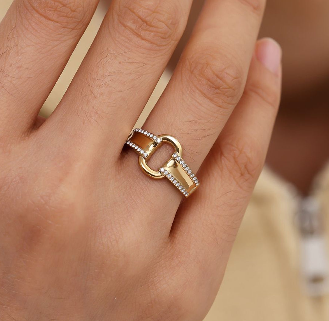 Gold belt ring with zirconia stones - Lavina Jewelz
