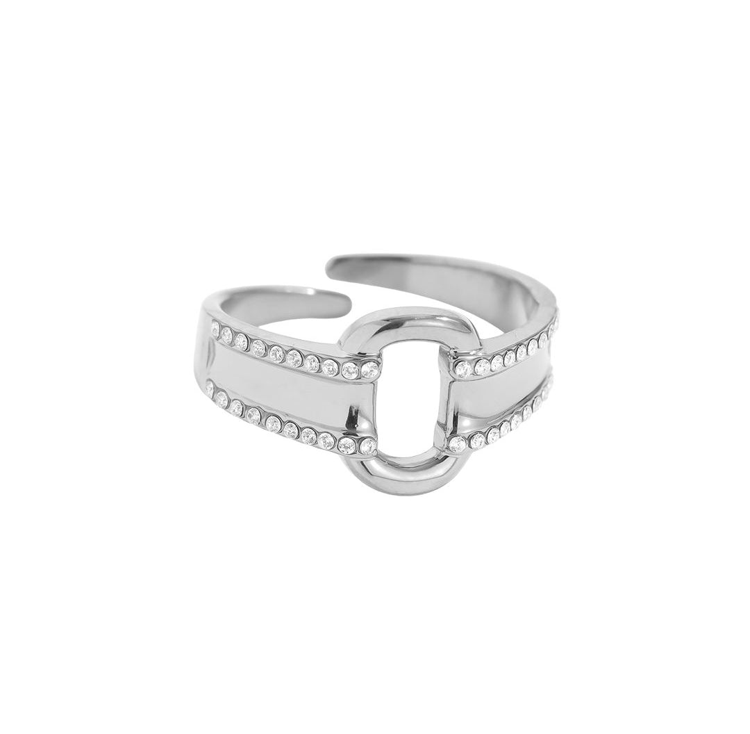 Silver belt ring with zirconia stones - Lavina Jewelz