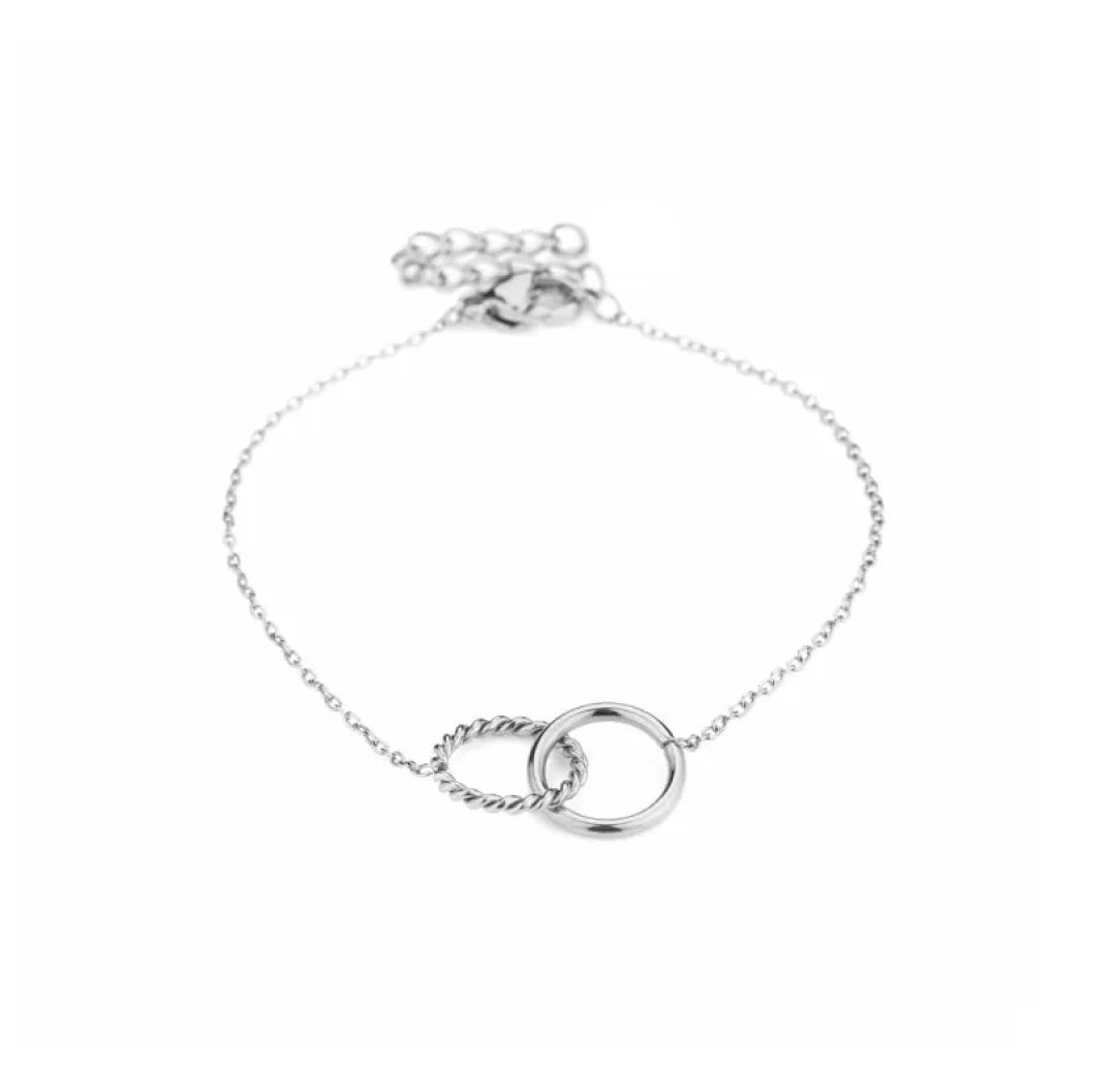 Bonded circle bracelet silver. The circles are intertwined or connected - Lavina