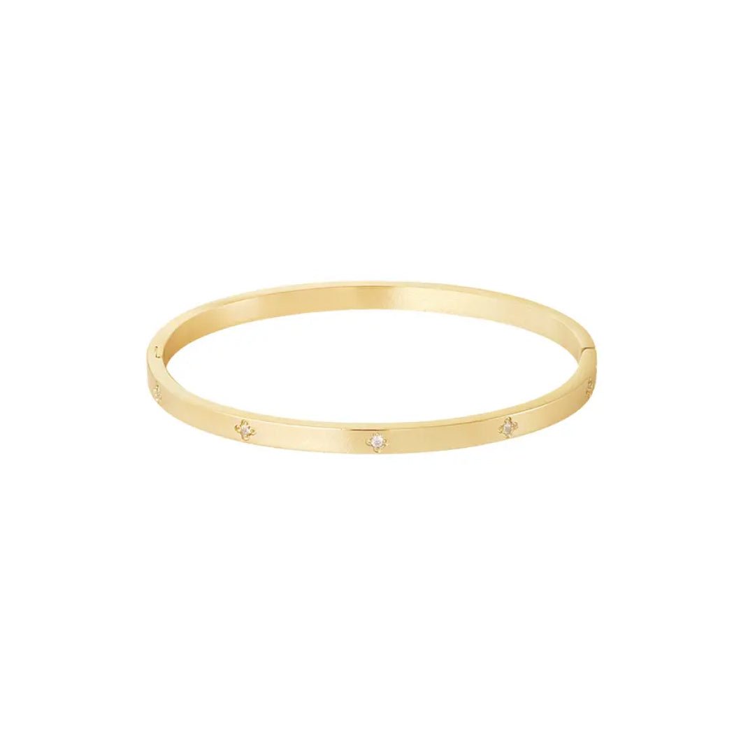 Clover Bangle Bracelet gold silver with zirconia stones - Lavina Jewelz