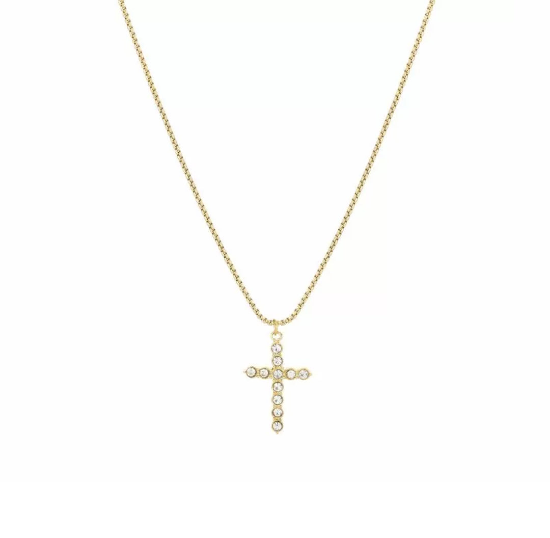 Gold cross necklace with zirconia stones - Lavina Jewelz