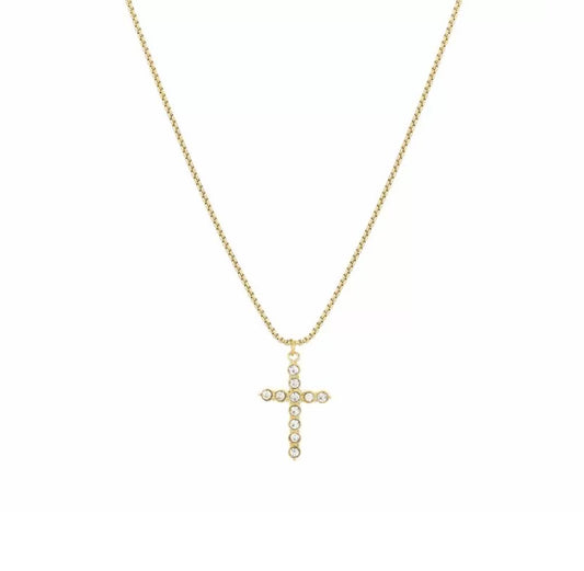 Gold cross necklace with zirconia stones - Lavina Jewelz