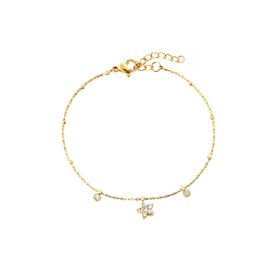 Fine delicate flower bracelet gold with zirconia stones - Lavina Jewelz