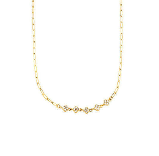 Zirconia 5 flower 4 clover fine delicate necklace gold - Lavina Jewelz
