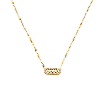 Zirconia mama round rectangle plate name necklace gold - Lavina Jewelz