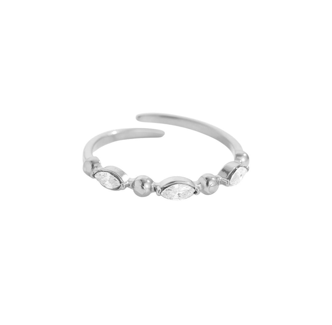 Small marquise zirconia stones fine ring silver adjustable - Lavina Jewelz