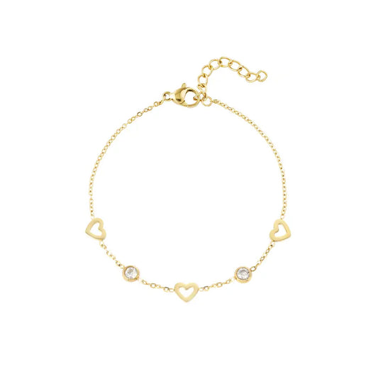 Gold shiny heart charms bracelet with zirconia - Lavina