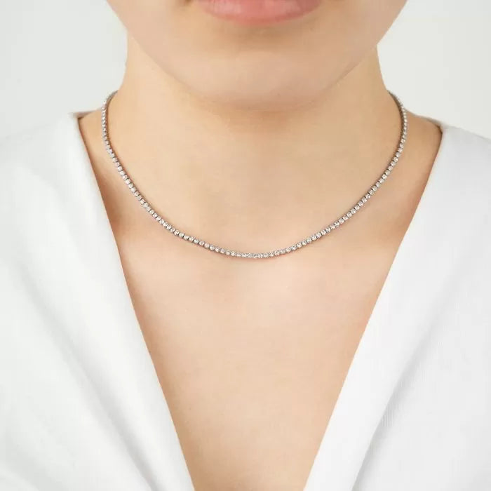 Tennis Necklace Thin Silver - Lavina