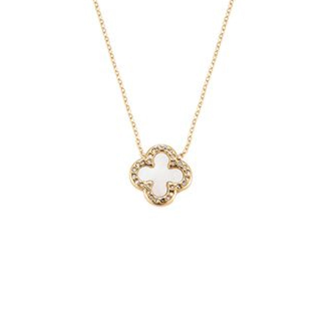 White clover charm pendant gold necklace with zirconia stones - Lavina